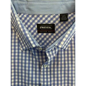 Reel Cotton Mens Blue Gingham Long Sleeve Button Down Shirt -See Pics for Sizing